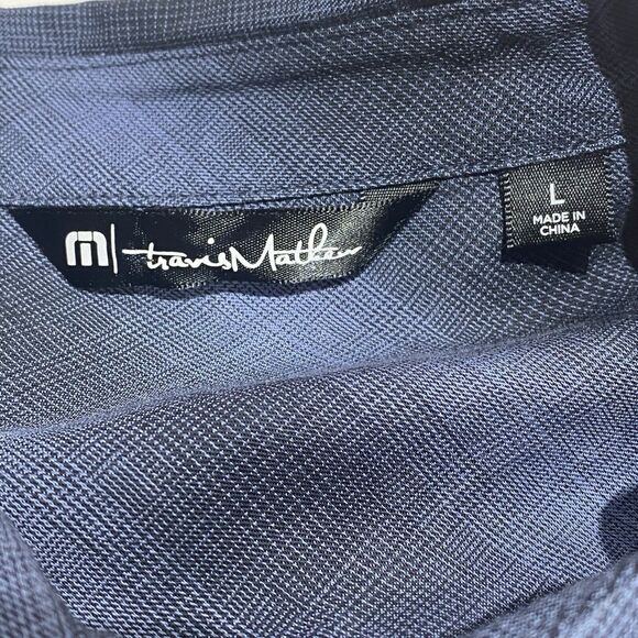Travis Mathew Lightweight Button-Up Shirt Size Large Blue Plaid Soft Knit Slim - Picture 6 of 10